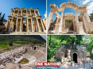 Ephesus ancient ruins on day trip from Izmir, showcasing historical landmarks and sculptures.