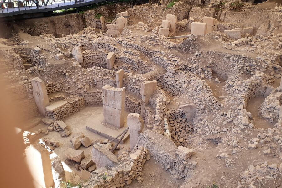 Ancient stone pillars and carvings at Göbekli Tepe archaeological site