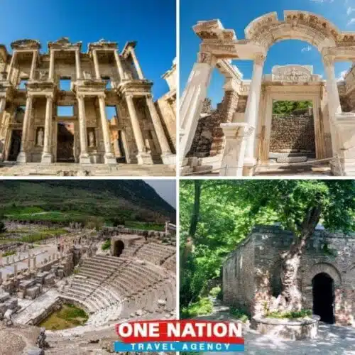 Ephesus ancient ruins on day trip from Izmir, showcasing historical landmarks and sculptures.