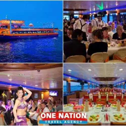 Luxurious Bosphorus dinner cruise ship in Istanbul, illuminated at night