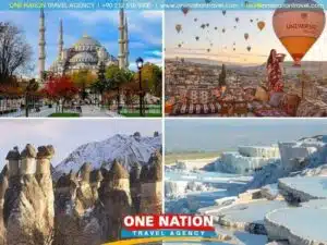 Explore Turkey's beauty on a 7-day tour, featuring Istanbul's skyline, Cappadocia's balloons, and Pamukkale's terraces.