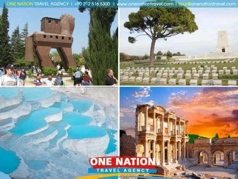 Explore Turkey with a 4-day tour from Istanbul, covering Gallipoli, Troy, Pamukkale, and Ephesus, highlighted on a scenic itinerary map.