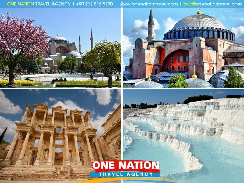 Explore Istanbul, Ephesus, and Pamukkale on a 5-day tour with One Nation Travel, highlighting Turkey's rich history and natural wonders.