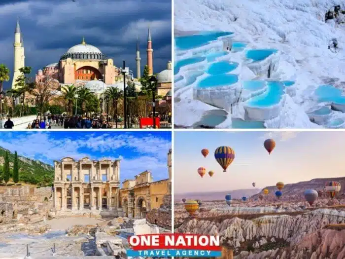 Group exploring Cappadocia's fairy chimneys during a 5-day Turkey tour, including Istanbul, Pamukkale, and Ephesus.