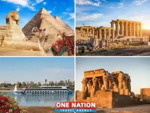 Scenic view of an 8-Day Cairo and Nile Cruise, capturing the journey from Luxor to Aswan with highlights of Egypt's ancient monuments along the riverbanks.