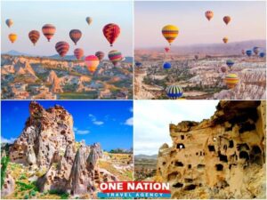 Explore Cappadocia's magical landscape on a 2-day tour from Istanbul, featuring a sunrise hot air balloon ride.