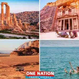 Tour itinerary featuring Amman, Petra, Wadi Rum, and the Dead Sea over 6 days.