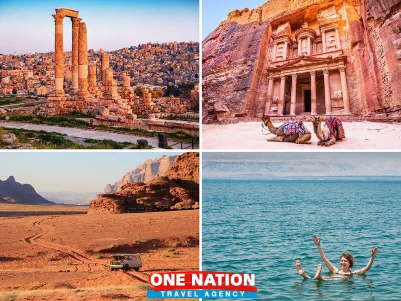 Tour itinerary featuring Amman, Petra, Wadi Rum, and the Dead Sea over 6 days.