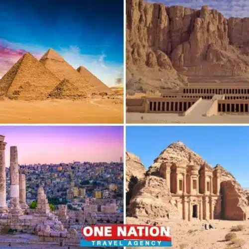 Tourists exploring historical sites on a 10-day Egypt and Jordan Discovery Tour.