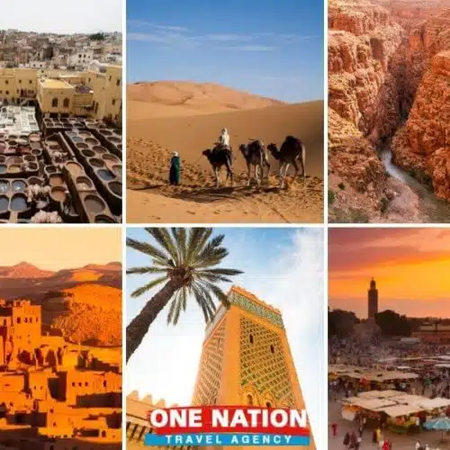 7-day Morocco desert tour, Casablanca to Marrakech, showcasing dunes, camels, and vibrant bazaars.