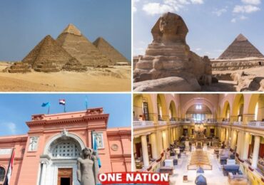 Private tour group at Giza Pyramids with Sphinx and Egyptian Museum visit.