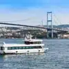 Scenic view of a Bosphorus cruise ship sailing through Istanbul, showcasing historic landmarks and city skyline.