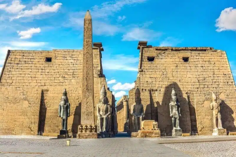 Luxor Temple at sunset, ancient Egyptian architecture