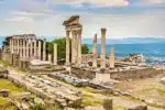 Scenic view of ancient Pergamon ruins in Turkey, highlighting historical architecture.