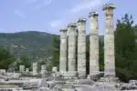 Ruins of Priene Ancient City in Aydin, Turkey showcasing ancient Greek architecture and stone structures.