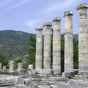 Ruins of Priene Ancient City in Aydin, Turkey showcasing ancient Greek architecture and stone structures.