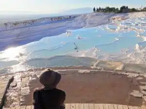 a person looking at a body of water in Pamukkale