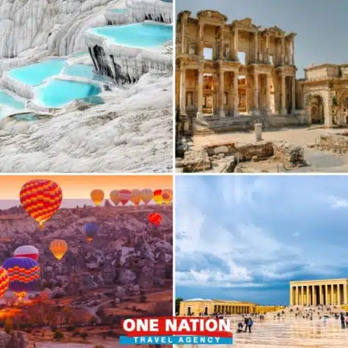 Explore Turkey's wonders on a 5-day tour covering Pamukkale, Ephesus, Cappadocia, and Ankara with One Nation Travel.