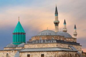 Alaeddin Mosque, Konya Alaeddin Mosque in Konya, a historic structure with distinctive Seljuk architecture, featuring a large courtyard and intricate stonework.