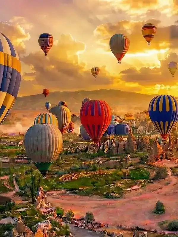Colorful hot air balloons at sunrise in Cappadocia Turkey - Best of Istanbul and Cappadocia tours by One Nation Travel