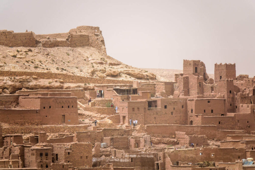 Historic mudbrick ksar of Aït Benhaddou in Morocco’s Drâa-Tafilalet region, showcasing traditional Berber architecture.