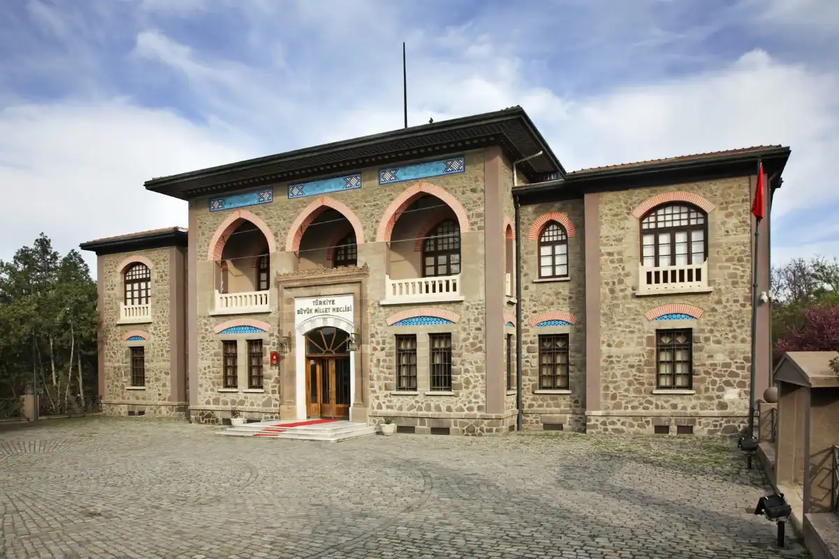 Museum of the Republic in Ankara, Turkey with stone facade, Ottoman arches, and historic parliament architecture