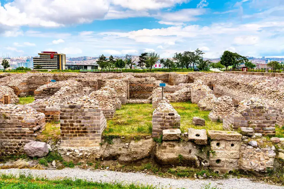 Roman Baths of Ankara in Turkey featuring ancient stone ruins, brick walls, and historic Roman archaeological site