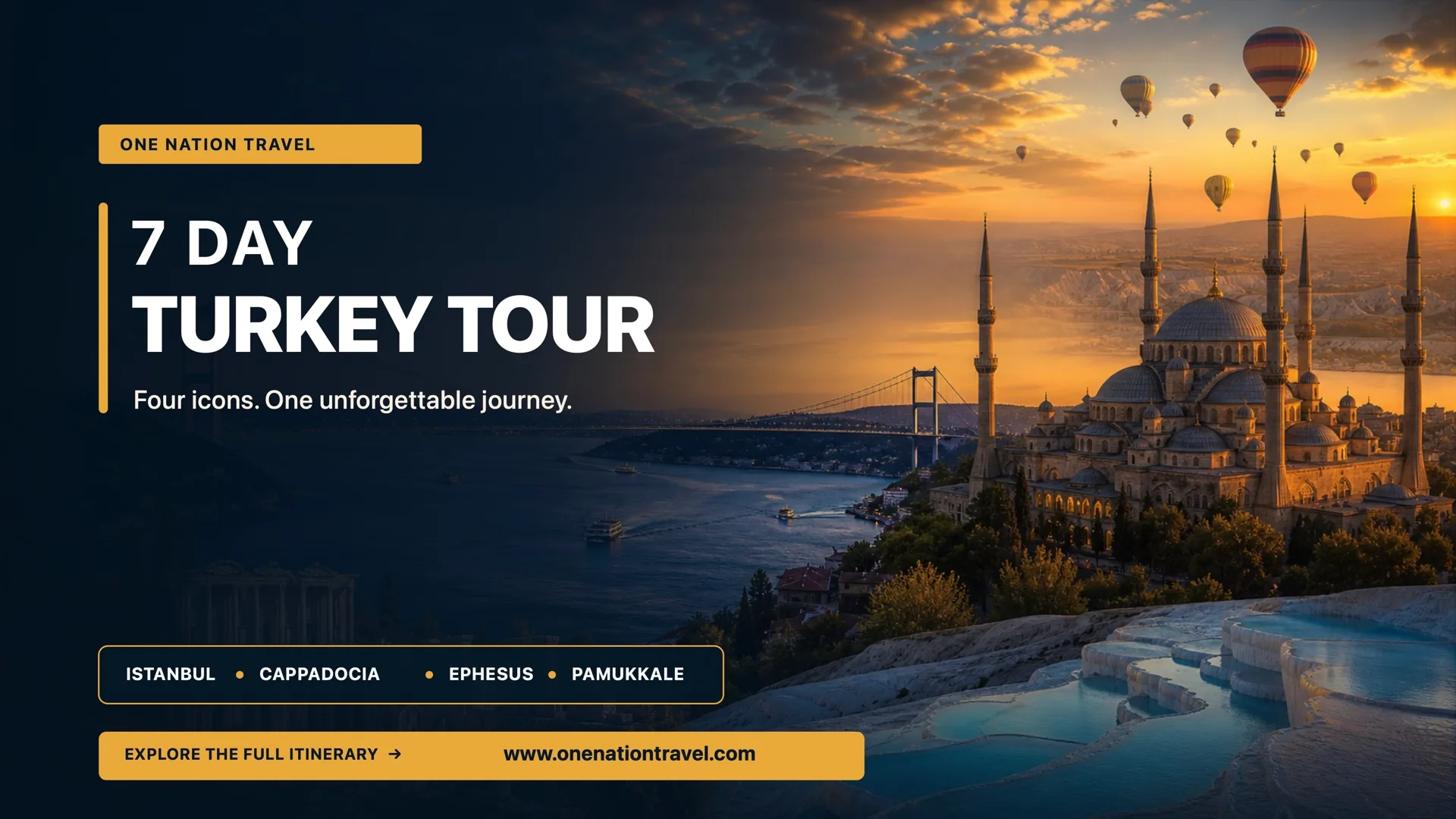 7-Day Turkey Tour cover featuring Istanbul, Cappadocia, Ephesus and Pamukkale